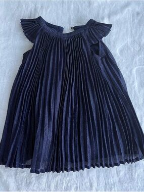 GAP Navy Shimmer Pleated Ruffle Neck Dress